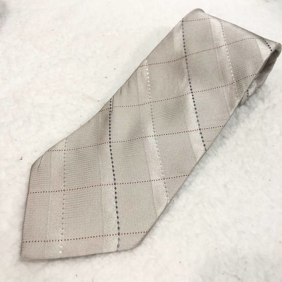 Murano Other - Murano Mens Classic OS Cream Gray Windowpane 100% Woven Silk Designer Neck Tie
